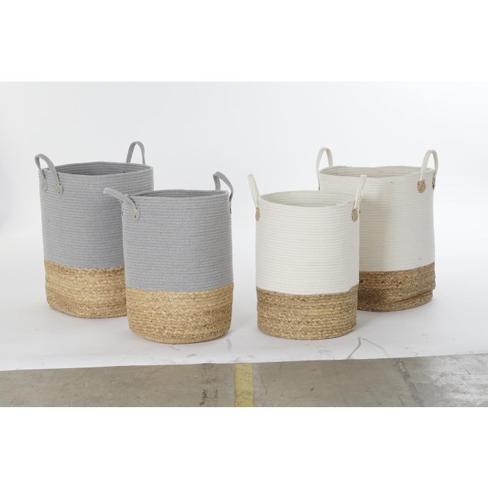 Cesta Boho DKD Home Decor Gris Claro Blanco 40 x 52 x 40 cm Set de 2 (2 Unidades) 3