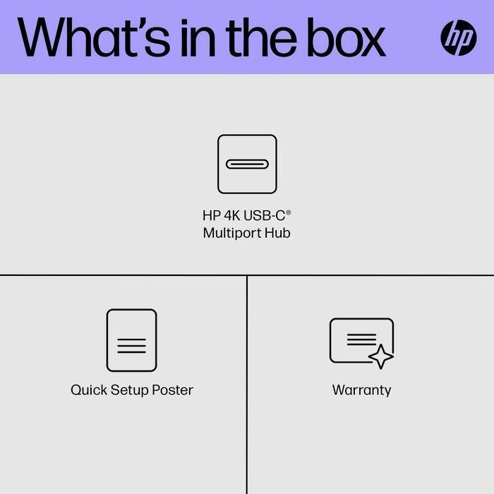 HP Hub USB-C Multiport 4K para Portátiles, Conexión Versátil y Carga 4
