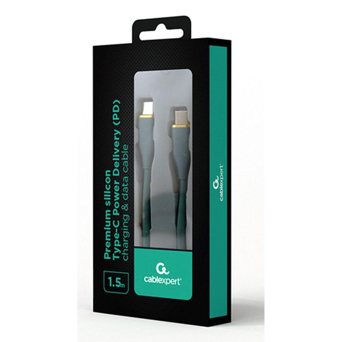 Gembird CC-USB2S-CMCM-1.5M-G Cable USB 2.0 Tipo-C a Tipo-C, Carga Rápida 60W PD, 1.5m, Silicona Verde 1