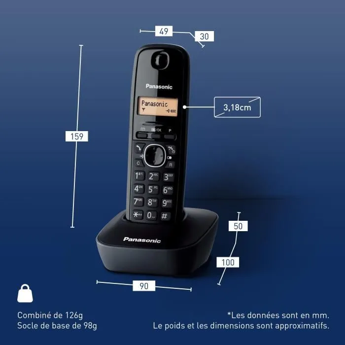 Panasonic KX-TG1611FRH Teléfono Inalámbrico Residencial Digital Negro, Sin Contestador Automático, Pantalla Retroiluminada, Directorio 50 Nombres, 15h Conversación 5