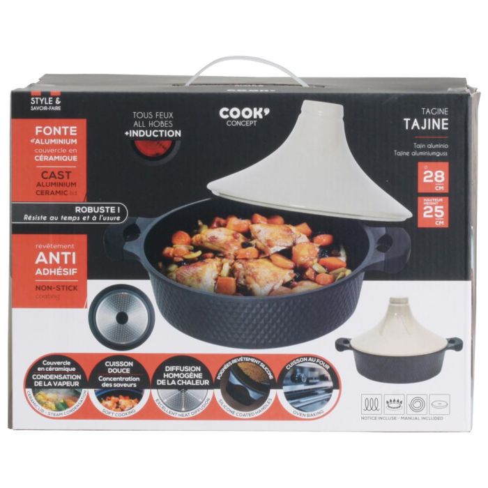 Cook Concept Tajín Inducción Mirage Aluminio Antiadherente con Tapa Cerámica Diámetro 28 cm 6