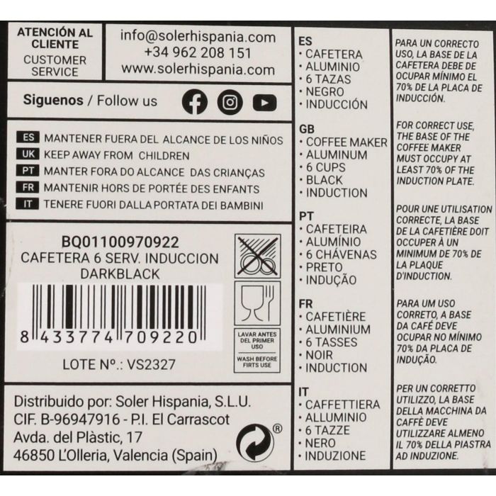 Quttin Cafetera 6 Servicios Inducción Darkblack (6 Unidades) 1
