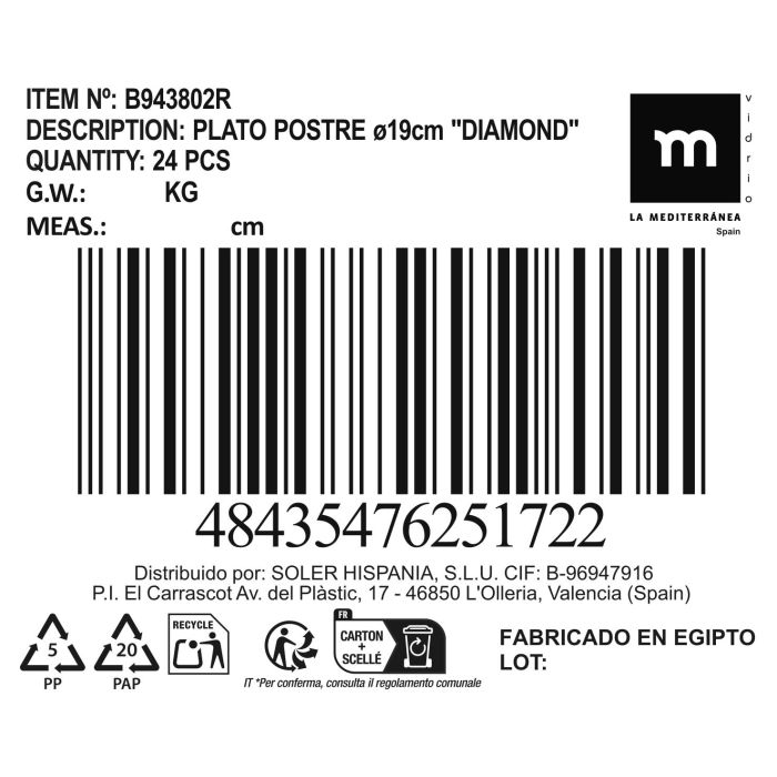Plato Postre Diamond 19 cm - La Mediterranea (24 Unidades) 2 Plato Postre Diamond 19 cm - La Mediterranea (24 Unidades) 2