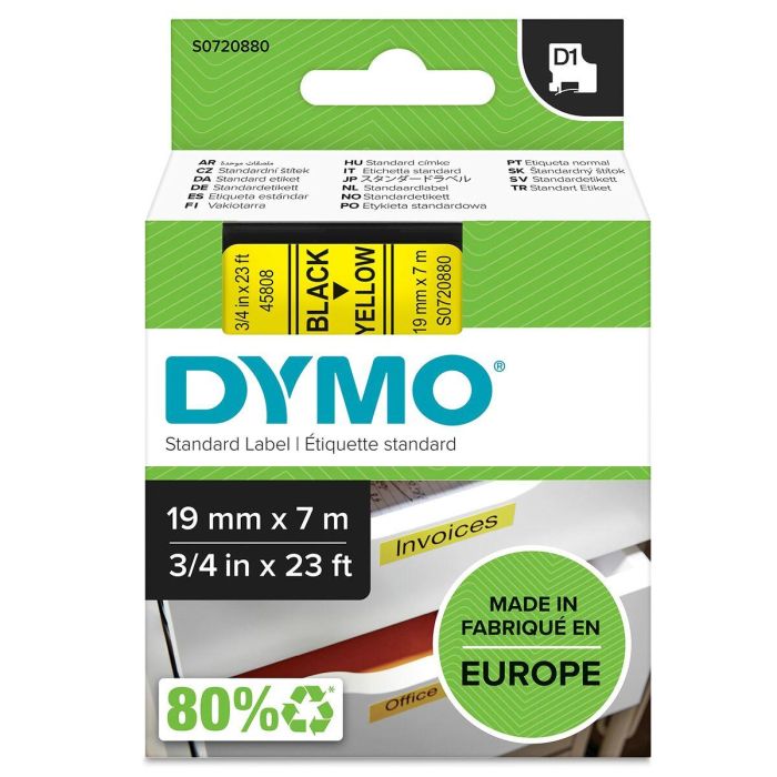 Cinta Laminada para Rotuladoras Dymo D1-19 45808 LabelManager™ Negro Amarillo (5 Unidades) 2