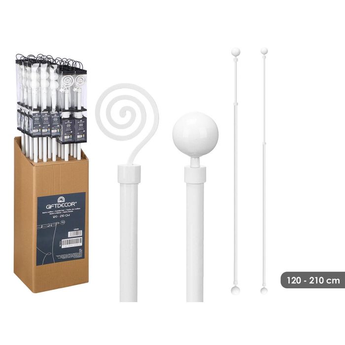 Barra Cortina Giftdecor 120-210 cm Blanco - Incluye 2 cabezales, 2 soportes y 8 anillas (24 Unidades) Barra Cortina Giftdecor 120-210 cm Blanco - Incluye 2 cabezales, 2 soportes y 8 anillas (24 Unidades)