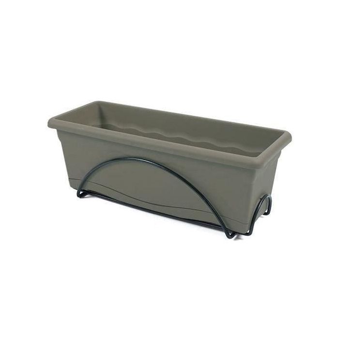 PLASTIKEN Jardiniere 50x20 Cm + Bandeja + Soporte Balcón Colección TERRA - Taupe