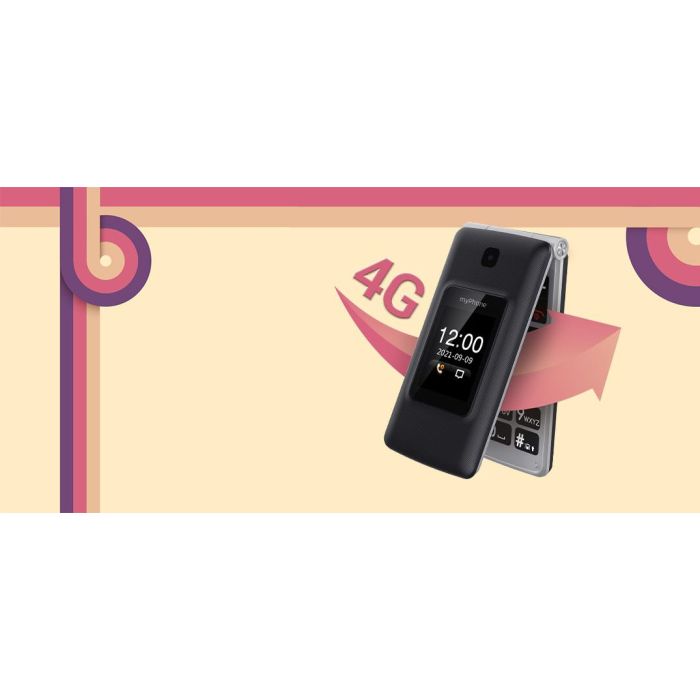 MyPhone Tango LTE Black - Teléfono plegable 4G con pantallas duales, USB Type-C, botones SOS e ICE, batería 1400mAh 7