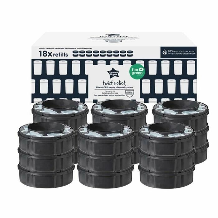 Tommee Tippee Recambios Basura Twist & Click x18 Compatible con TEC Pañales Contenedores 0 Tommee Tippee Recambios Basura Twist & Click x18 Compatible con TEC Pañales Contenedores 0