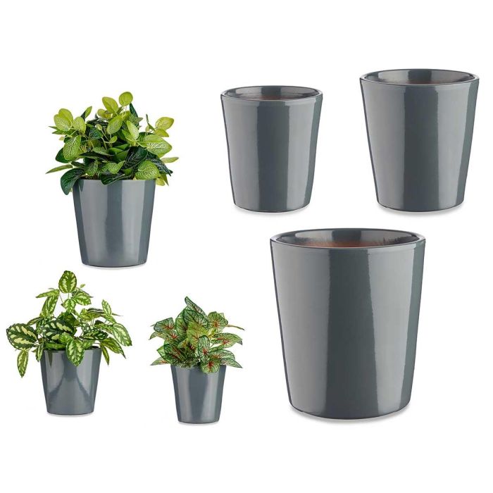 Ibergarden Set de 3 Macetas de Cerámica Cónica en Antracita - 14, 17, 22 cm Ibergarden Set de 3 Macetas de Cerámica Cónica en Antracita - 14, 17, 22 cm