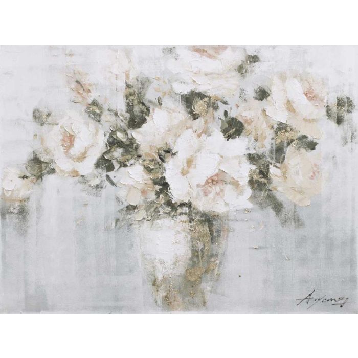 DKD Home Decor Cuadro Romántico Jarrón con Flores Lienzo y Pino Azul, Verde, Crema 120x90x3.8 cm Pack de 2 Unidades
