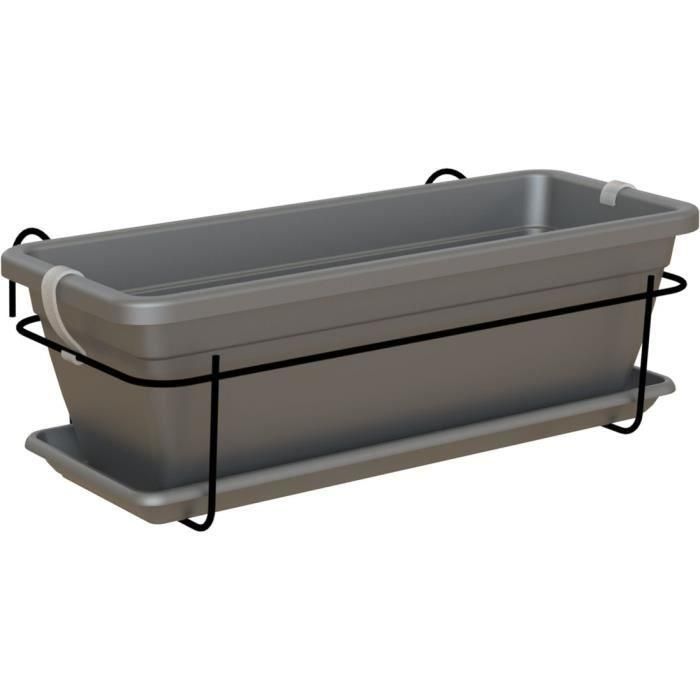 Artevasi Jardinera de Balcón Venezia Kit 50cm Antracita, 10L, Plástico Resistente Heladas, con Reserva Agua, incluye Plato y Soporte Artevasi Jardinera de Balcón Venezia Kit 50cm Antracita, 10L, Plástico Resistente Heladas, con Reserva Agua, incluye Plato y Soporte