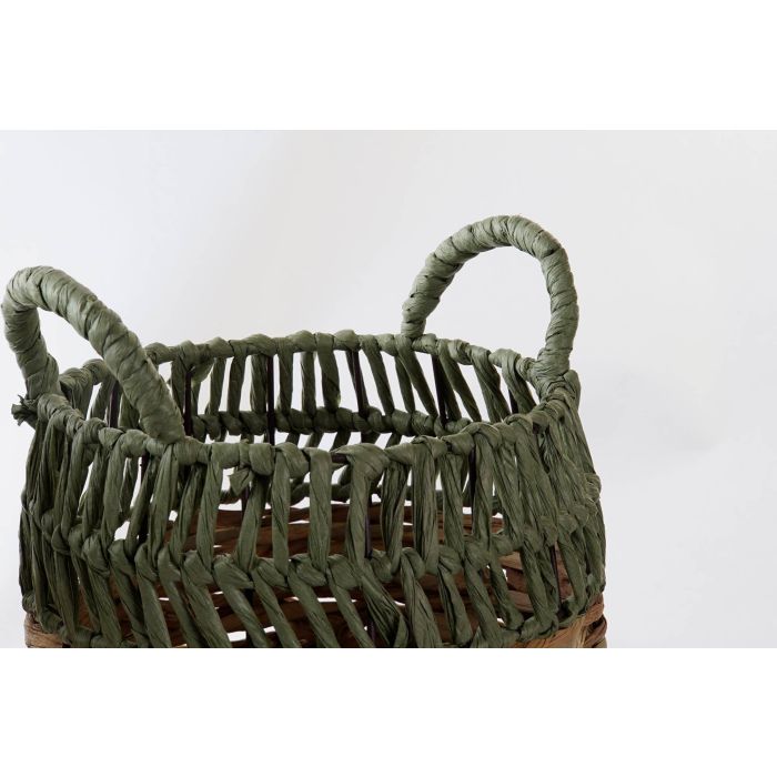 DKD Home Decor Cesta Balines Natural Verde Ratan Set de 2 Piezas 33 x 40 x 33 cm 2