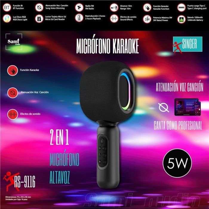 SAMI Micrófono Altavoz 2en1 con Función Karaoke Sami SINGER para Cantar y Amplificar