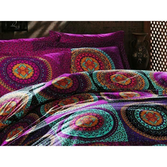 Juego de cama - 1 funda nórdica 220x240 cm + 2 fundas de almohada 60x60 cm - 100% algodón - Fucsia 3 Juego de cama - 1 funda nórdica 220x240 cm + 2 fundas de almohada 60x60 cm - 100% algodón - Fucsia 3