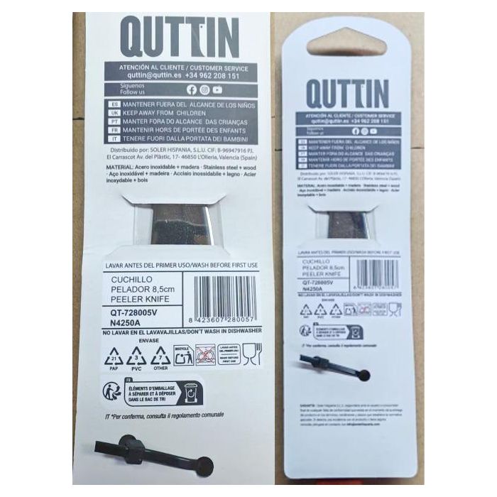 Quttin Cuchillo Pelador 8.5 cm Packwood - 4.4 x 1.5 x 21.9 cm (36 Unidades) 3