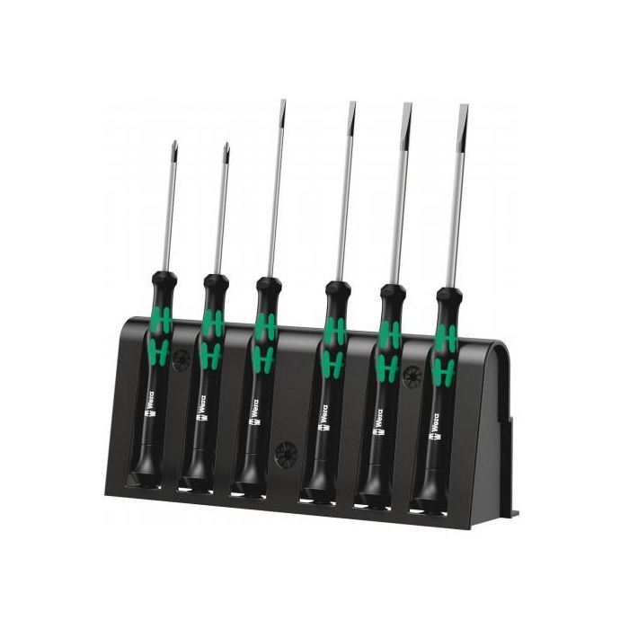 Wera 2035/6 A Juego de destornilladores de precisión para electrónica con rack, 6 piezas: Planos, Phillips, Hexagonal