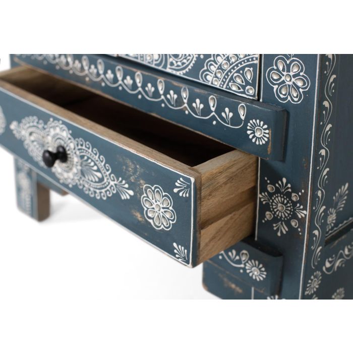 GINER Y COLOMER Mueble Auxiliar Pintado a Mano en Madera de Mango y MDF, Color Azul y Blanco 3