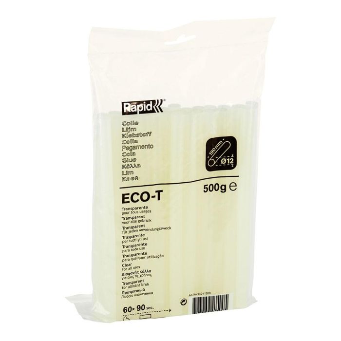 Rapid Barra de cola eco-t Ø12x190mm transparente 24941500 para madera, piel, tejidos, corcho, plásticos, loza y cartón 1