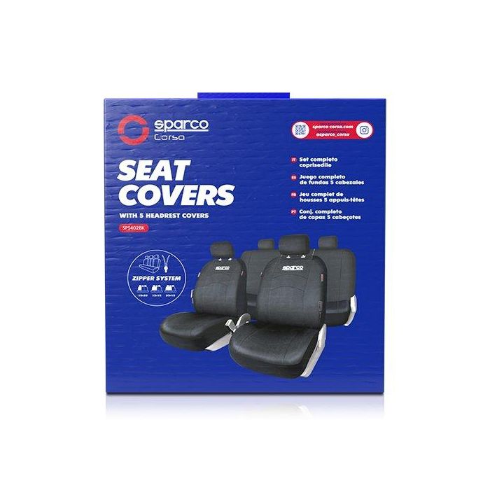Sparco SPCS402BK Juego Fundas Asiento Coche Negro 11 Piezas 100% Poliéster 3