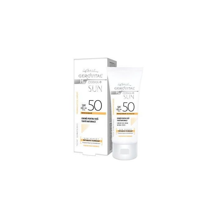 Gerovital Crema Solar Facial SPF50 Tono Natural, Protección UVA/UVB/VL/IR y Defensa Piel, 50ml