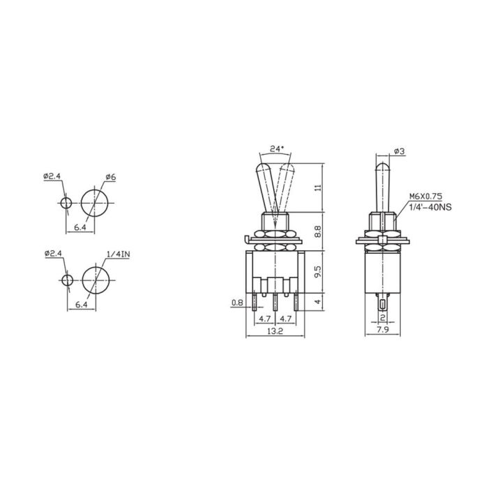Edm Conmutador unipolar on/on 3A 250V, 6.5A, Hierro/Metal 1