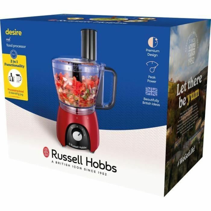 Procesador de alimentos - RUSSEL HOBBS - Desire Red - 600 W - 2 velocidades + pulso - Rojo 1