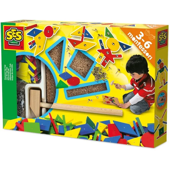 Ses Creative Original Tap Tap Juego de Ensartar con Piezas de Madera, Corcho, Mazo y Clavos para Niños 0 Ses Creative Original Tap Tap Juego de Ensartar con Piezas de Madera, Corcho, Mazo y Clavos para Niños 0