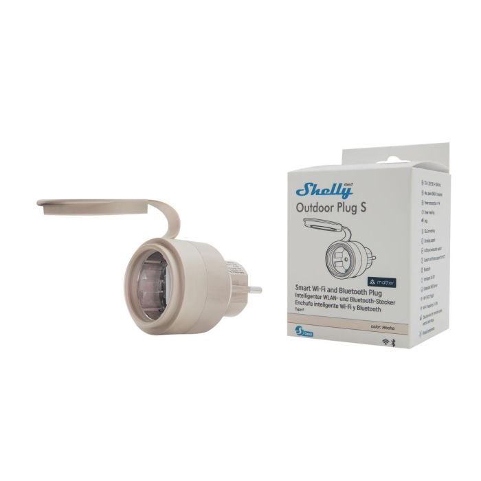 Shelly Outdoor Plug S Gen3 Enchufe Inteligente Exterior con Medición de Potencia, Wi-Fi, Matter, Bluetooth 12A 13