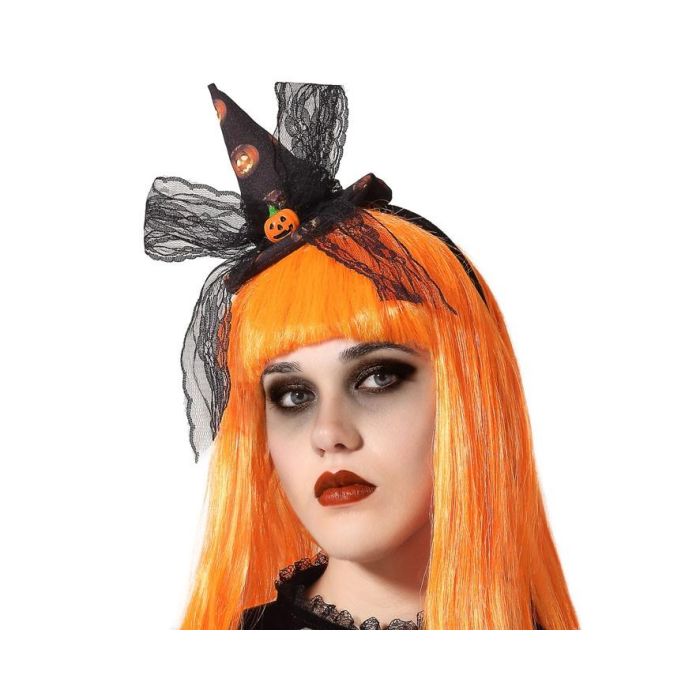 Diadema de Bruja Naranja Calabazas con Lazo de Encaje - Accesorio Ideal para Disfraz Alegre y Festivo de Halloween