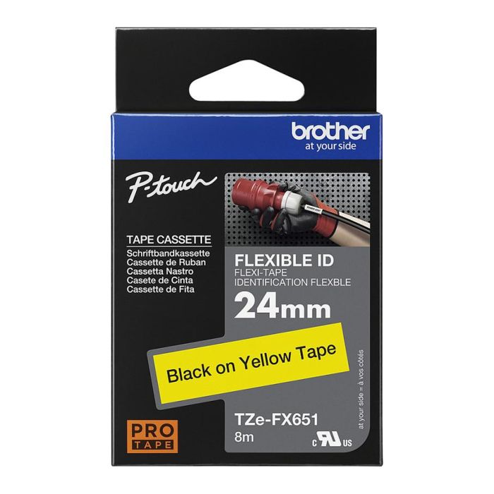 Brother TZe-FX651 Cinta de Etiquetado Negra sobre Amarilla TZ Ancho 2.4cm Largo 8m