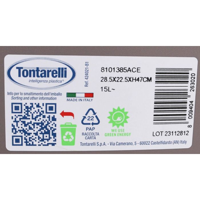 Papelera con Tapa Basculante Aurora 15L - Tontarelli (8 Unidades) 1 Papelera con Tapa Basculante Aurora 15L - Tontarelli (8 Unidades) 1