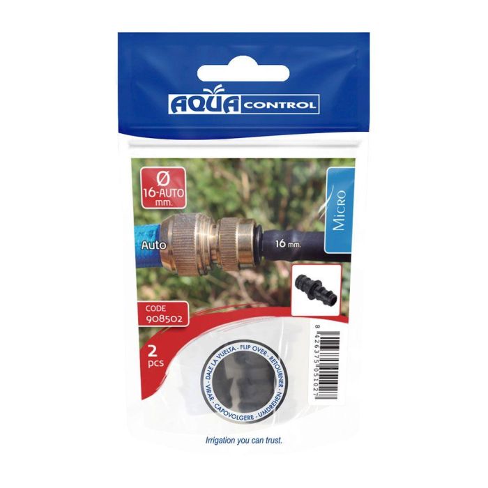 Aqua Control Enlace Rápido Estándar para Tubo Ø16 mm, Conexión Rápida Manguera Jardín, Polipropileno Negro, 2 Unidades