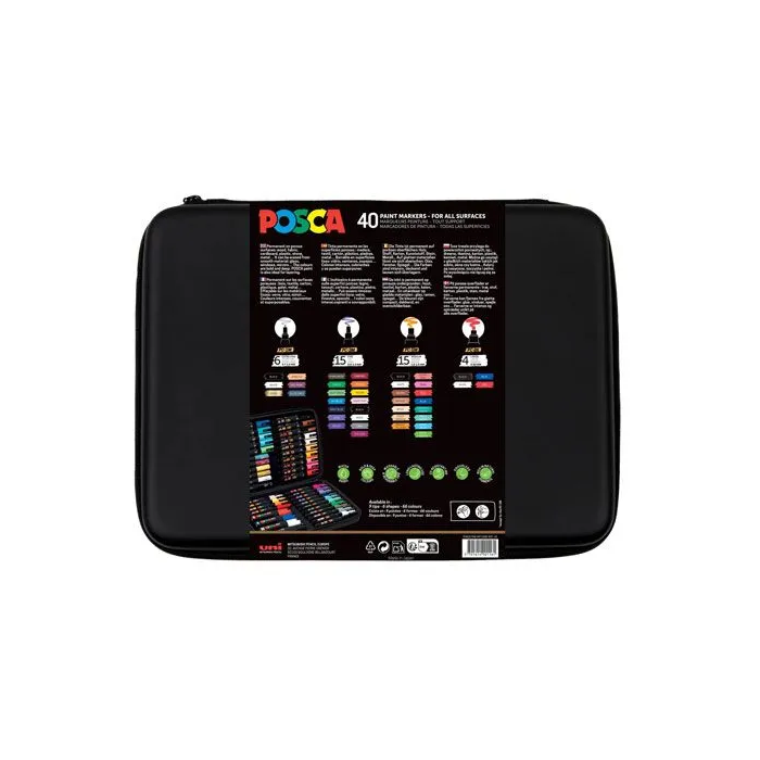 POSCA Maletín Premium Neopreno Marcador Surtido 40P - Tinta pigmentada base al agua, no tóxico, 40 unidades variadas 3