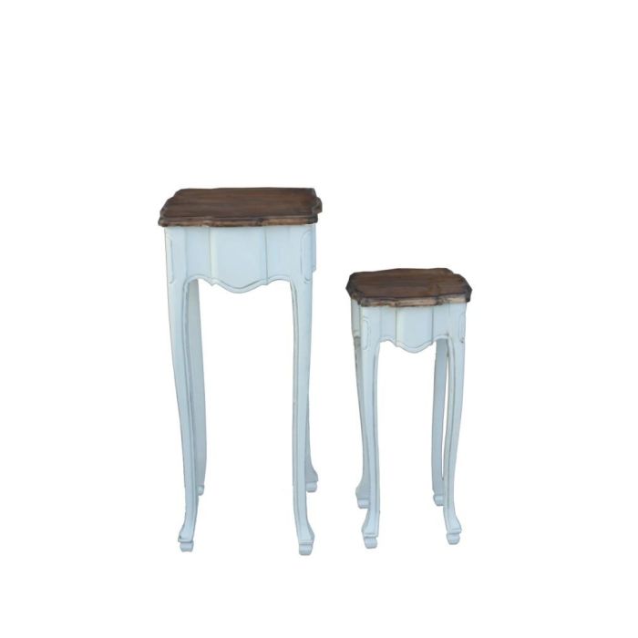 DKD Home Decor Mesita Auxiliar Tradicional Paulownia Blanco Marrón 35x35x80 cm Set de 2