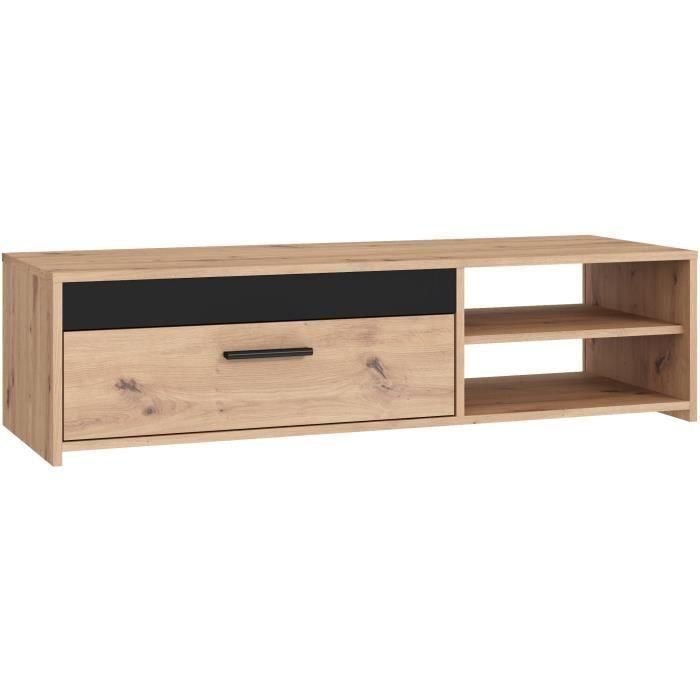 Mueble TV PILVI - Estilo moderno - Decoración roble - 1 solapa + 2 nichos - L 120 x P 42 x H 32 cm 2