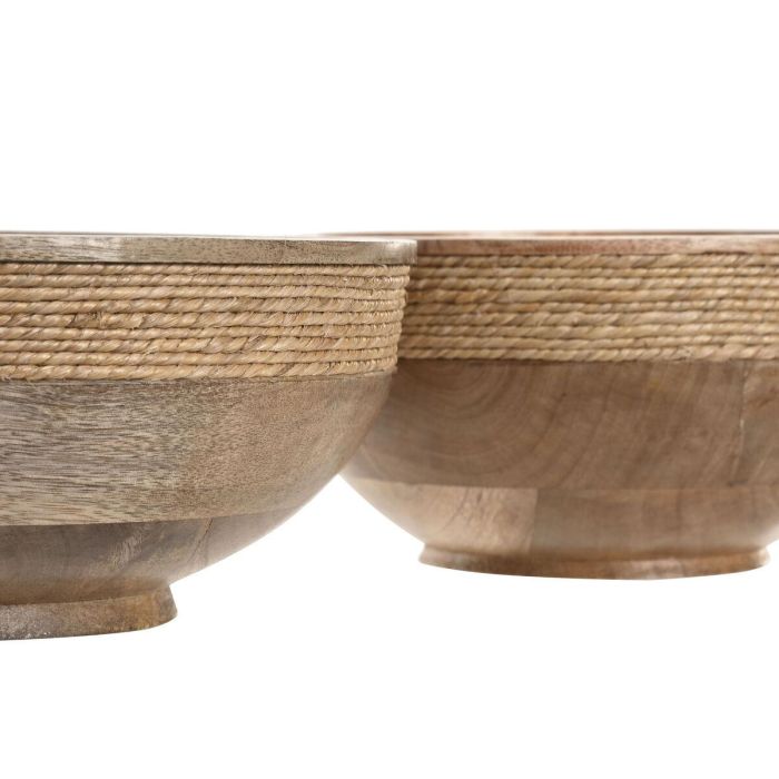 DKD Home Decor Centro de Mesa Cottage Marrón Set de 2 Indianrope de Madera de Mango y Cuerda, Acabado Natural, 25x10x25 cm 2