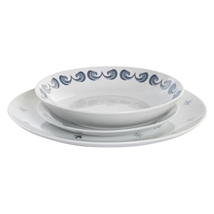 DKD Home Decor Vajilla Colección Atlántico Porcelana Azul Blanco Set de 18 Piezas Apta para Microondas y Lavavajillas 3