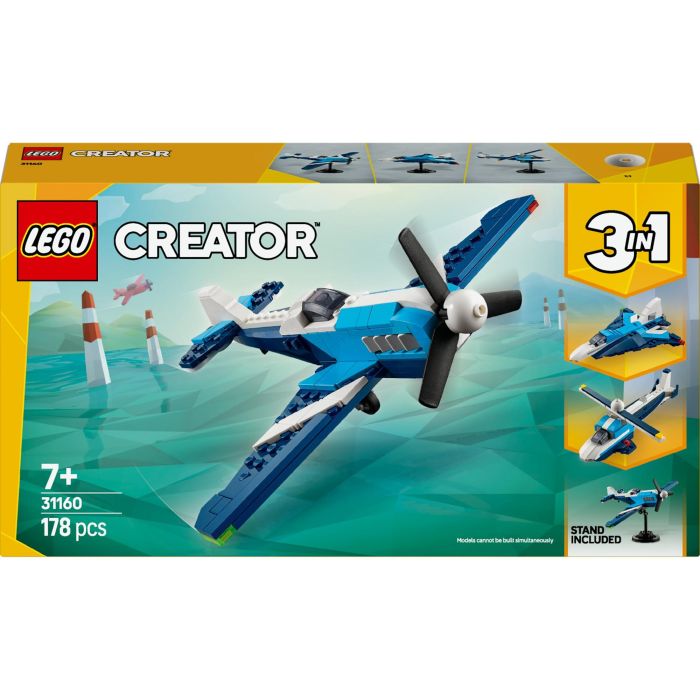 LEGO 31160 Creator 3-en-1: Avión de Carreras. Juego de Construcción para Niños y Niñas 7+ años. 178 Piezas