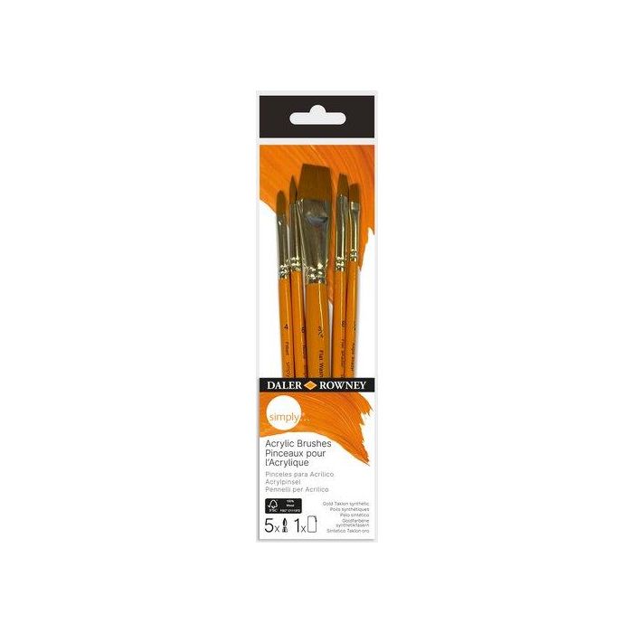 Pincel Daler Rowney Simply Acrilico Mango Corto Set De 5
