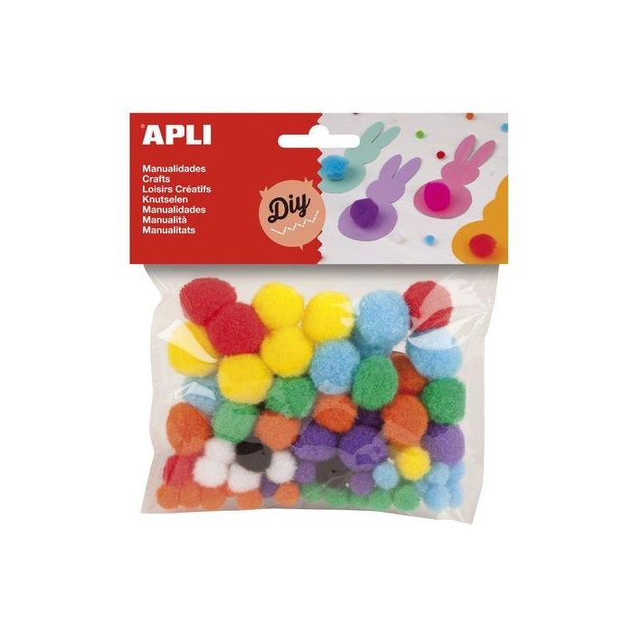 Apli Pompones Colores Surtidos - Bolsa 78U, Ø 8-20 mm, Amarillo, Naranja, Rojo, Lila, Azul, Verde, Blanco, Negro