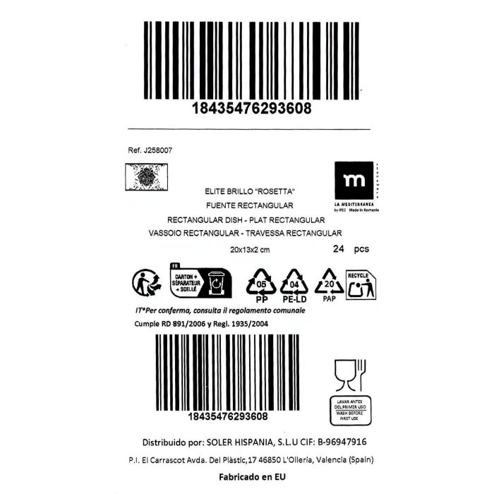 La Mediterranea Bandeja Rectangular Rosetta 20 cm x 13 cm (24 Unidades)