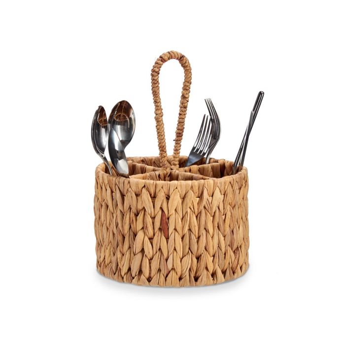 Giftdecor Cubertero Redondo de Paja con 4 Huecos, Jacinto Acuático y Metal, Marrón, 20x30x20 cm (Set de 12) 2