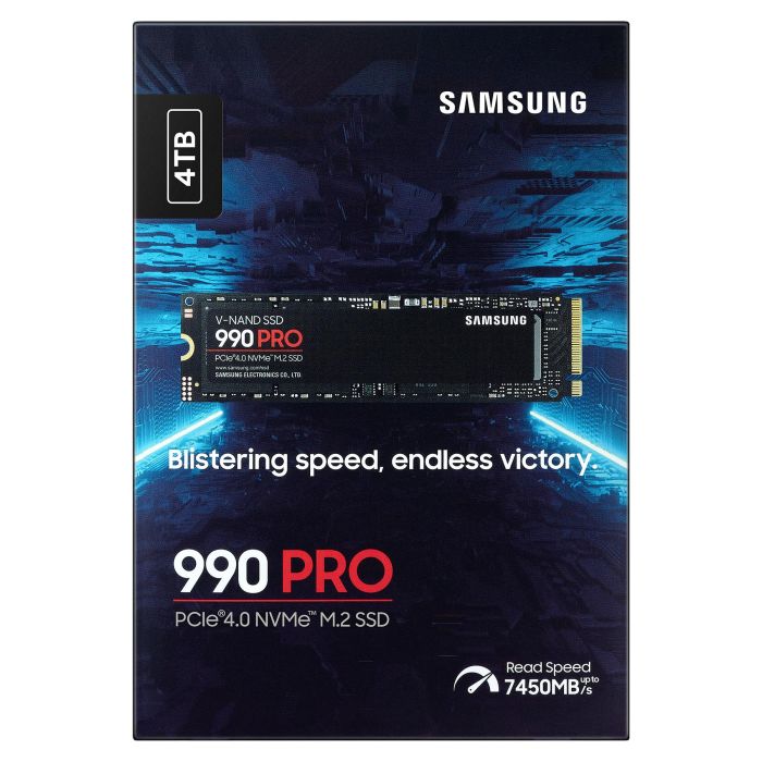 SAMSUNG 990 PRO 4 TB SSD M.2 PCIe 4.0 NVMe V-NAND TLC - Velocidad Lectura 7450 MB/s, Escritura 6900 MB/s - Para Gaming, PC y PS5 - Con Software Magician y Control Térmico