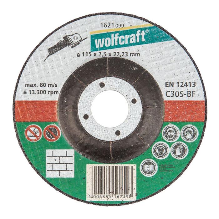 Wolfcraft Disco de corte para piedra Ø115x2,5x22,23mm 1621099, para amoladoras angulares, velocidad máxima 80m/sec 0 Wolfcraft Disco de corte para piedra Ø115x2,5x22,23mm 1621099, para amoladoras angulares, velocidad máxima 80m/sec 0