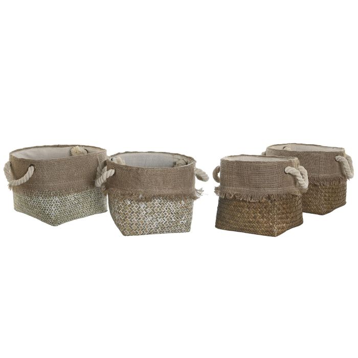 DKD Home Decor Cesta Mediterraneo Fibra Natural Marron 28 x 20 x 28 cm Set de 2 3