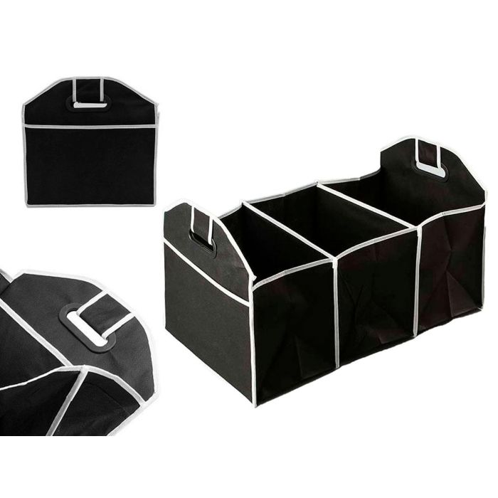Kipit Organizador de 3 Compartimentos de Tela y Plástico Negro 32.5x2x32.5 cm (Set de 12)