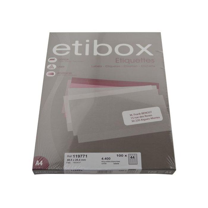 Etiquetas Adh.Impr. A4 Blanca Caja 100H C.Rectos 48,5X25,4 Mm 4.400 Uds.