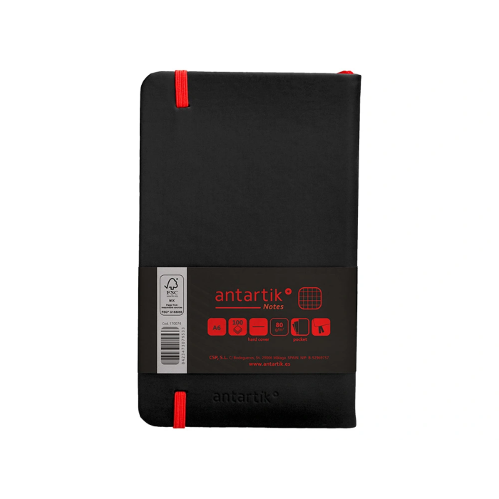 Antartik Cuaderno A6 Tapa Dura Hojas Cuadriculadas Negro y Rojo 100 Hojas 80 gr FSC 2