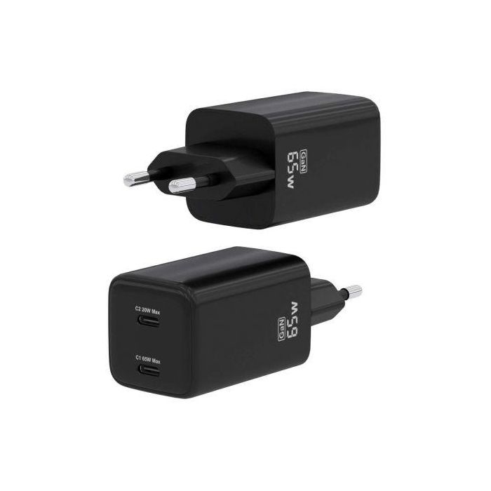 AISENS - CARGADOR GaN 65W, 2xUSB-C PD3.0 QC4.0, NEGRO 1