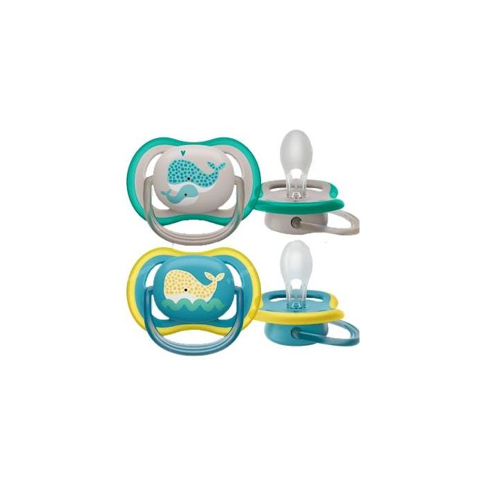 Avent SCF349/24 Chupete Ultra Air +18M Neutro Diseño Ballenas, 2 Unidades